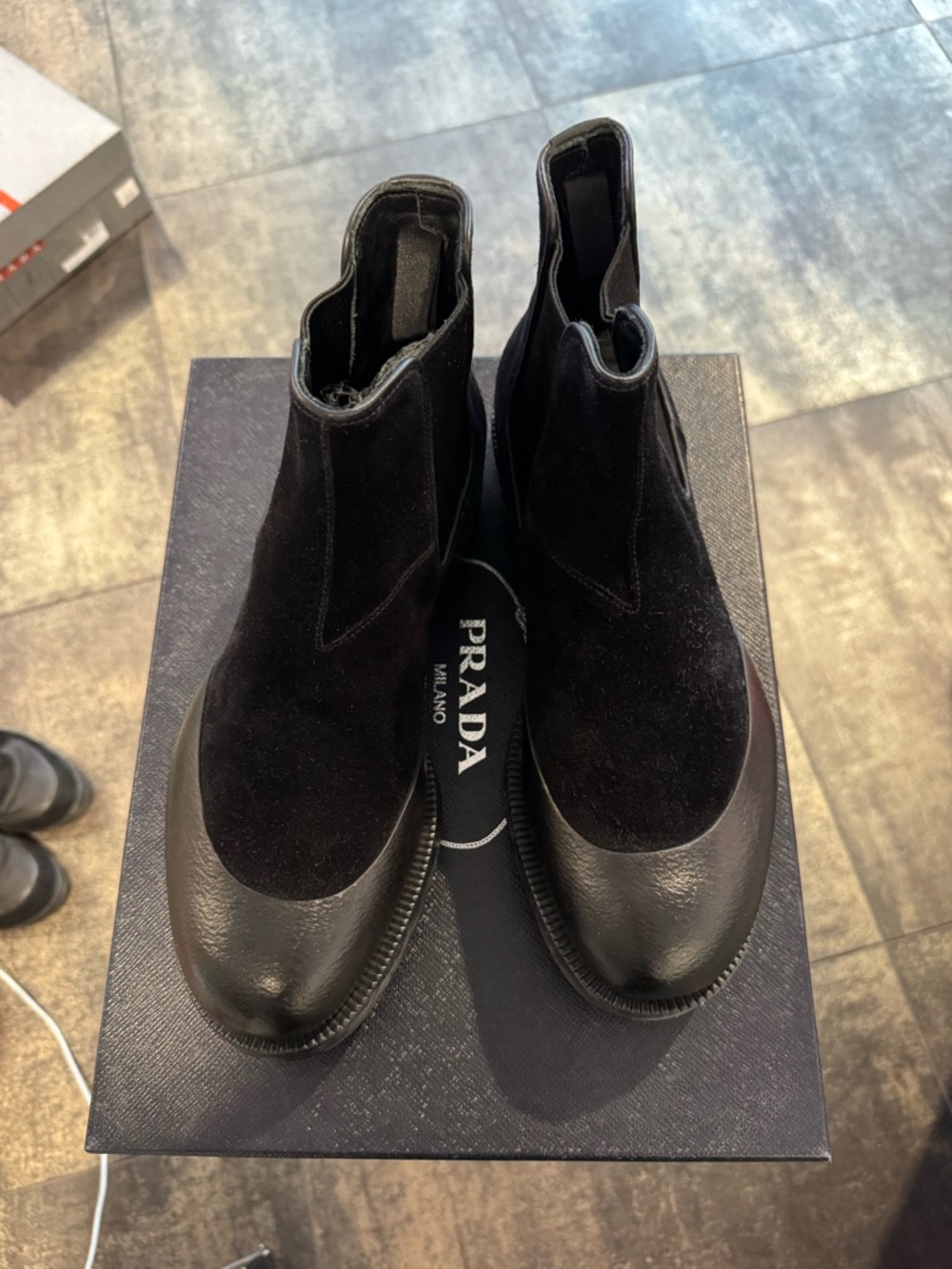 Prada Black Suede and Leather Chukka Boots
